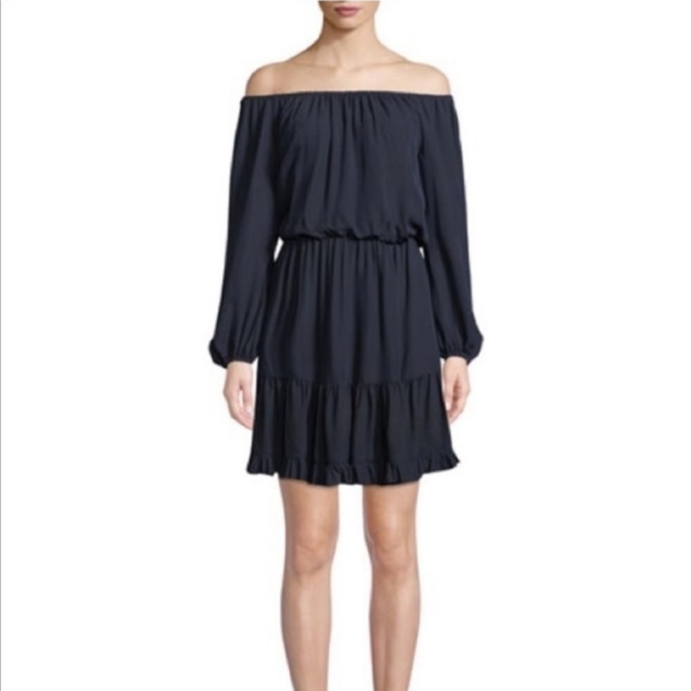 KOBI Halperin Navy blue tiered, pablum him off the shoulder, mini dress